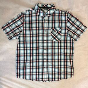 Livergy Shirt Mens XL Blue Red Plaid S/S Button Up Cotton Casual